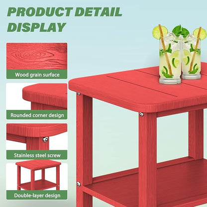 Patio Side Table, Small Rectangular HDPE Adirondack End Table for Outdoor Use in Pool, Garden, Lawn, Backyard,Red