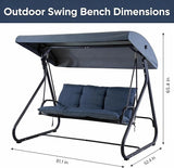 3-Seat Outdoor Convertible Swing Glider with Adjustable Canopy, 2-in-1 Bench to Flat Bed, Removable Cushions - Photo 2