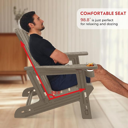 Costaelm Tool-Free Assembly Outdoor Patio HDPE Plastic Adirondack Chair with Cup Holder, Weathered Wood