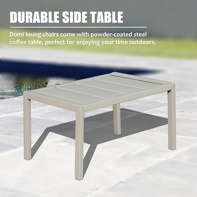 Domi Outdoor Patio Chaise Lounge Set of 3, Aluminum Pool Lounge Chairs with and Wheels - Photo 7