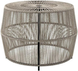 Round Outdoor Coffee Table, PE Wicker and Metal Frame, Weatherproof Gray Finish, 21.7 in Diameter - Photo 1