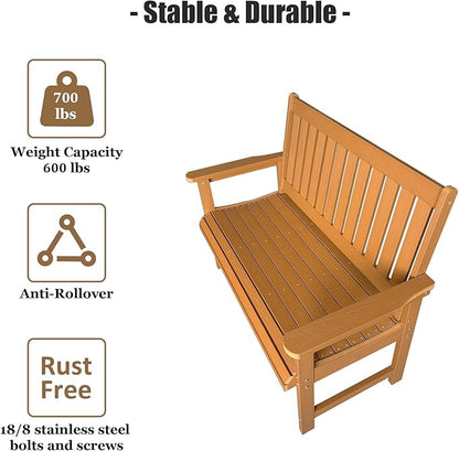 Poly Lumber Outdoor Bench, HIPS All-Weather Bench, Never Rots or Fades, for Patio, Porch, Garden and Park, 700 lbs Weight Capacity (Brown, 44-inch)