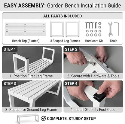 Backless Outdoor Bench, 3.3ft 3.9ft 4.9ft 5.9ft Metal Garden Bench, 880lbs Weatherproof Patio Dining Benches, 2-Person Slatted Seat for Park Porch Yard Deck Lawn(Coffee,5.9ft)