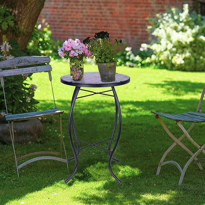 MUMTOP Outdoor Side Table - Patio Table Mosaic Coffee Side Tables Glass AccentTable 14’’Round SmallTable Plant Stand for Indoor Garden Balcony(Peacock)