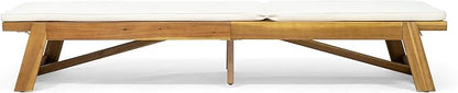Christopher Knight Home Eugene Outdoor Acacia Wood 3 Piece Chaise Lounge Set, Teak Finish, Yellow, Cream
