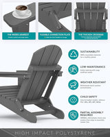 SERWALL Adirondack Chair Set of 8 for Patio Garden Outdoors Fire Pit- (Folding Gray) - Photo 5