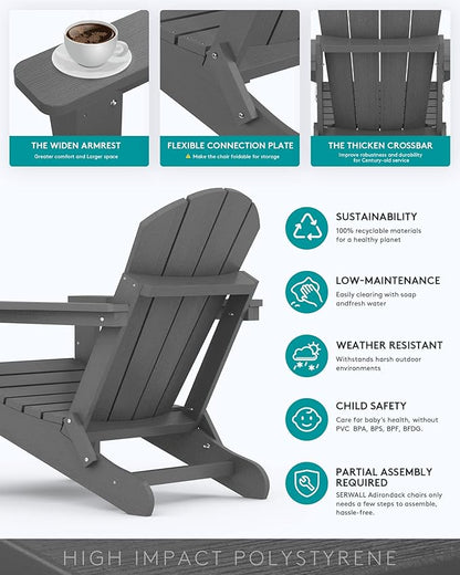 SERWALL Adirondack Chair Set of 2 for Patio Garden Outdoors Fire Pit- (Folding Gray)