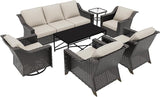 7 Pieces Outdoor Conversation Furniture Set - 77" Patio sofa, 2 Armchairs, 2 Swivel Glider Chairs, 1 Side Table - Photo 6