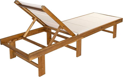 JONATHAN Y LNG1103A Lagunan 77.17"x26.38" Modern Minimalist Foldable Adjustable Wood Chaise Outdoor Lounge Chair, for Pool, Deck, Poolside, White/Natural