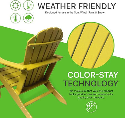 NewTechWood Atlantic Classic Curveback Plastic Weather Resistant Patio Adirondack Chair, Easy Installation, Widely Used in Outdoor, Fire Pit, Deck, Lawn, Outside, Garden Chairs (Sunburst)
