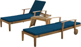 Christopher Knight Home Benjamin Outdoor Acacia Wood 3 Piece Chaise Lounge Set, Teak Finish, Blue - Photo 1