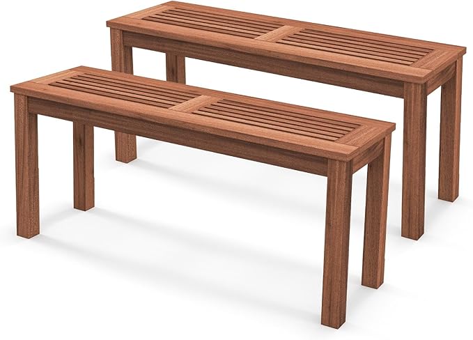 COSTWAY Outdoor Bench, 39.5” Backless Solid Wood Narrow Bench for Outside, Patio, Park, Garden & Front Porch (2) - Photo 1
