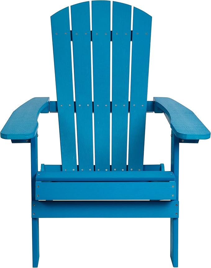 Flash Furniture Charlestown Folding Adirondack Chair - Blue - Poly Resin - Indoor/Outdoor - Weather Resistant - Set of 4