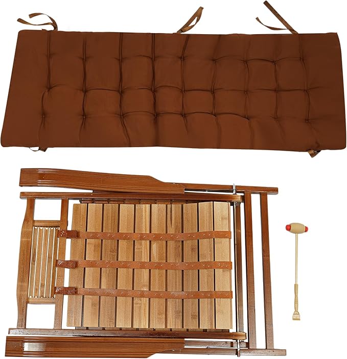 Bamboo Lounge Chair Folding Reclining Chair with Adjustable Backrest Folding Lounge Chairs with Cushion Max. Load - Photo 6