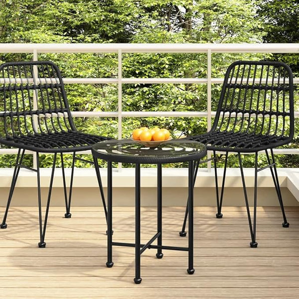 Bistro Table 19.7 inch Small Round Black Steel Tempered Glass Patio Dining Table UV-Resistant Compact for Living Room - Photo 1