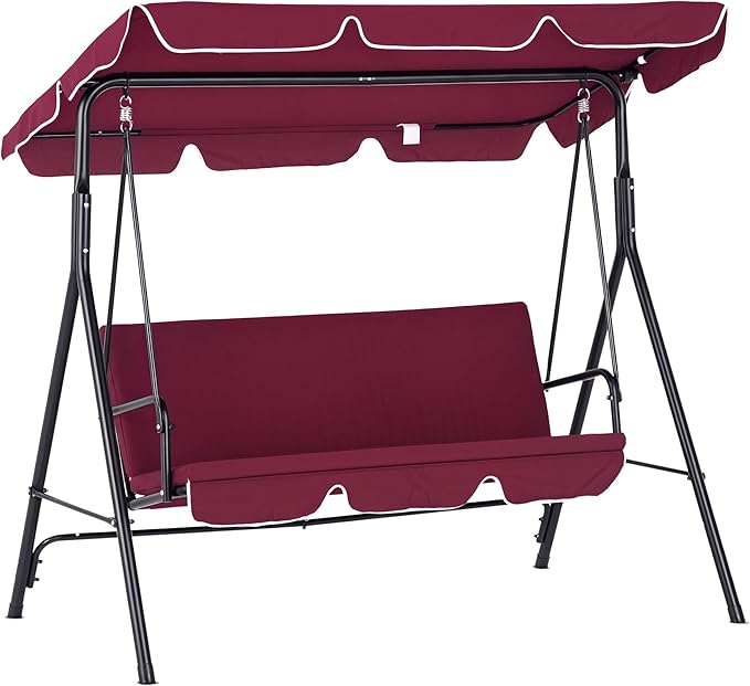 Outsunny 3-Seat Outdoor Patio Swing Chair with Removable Cushion, Steel Frame Stand and Adjustable Tilt Canopy for Patio - Photo 1