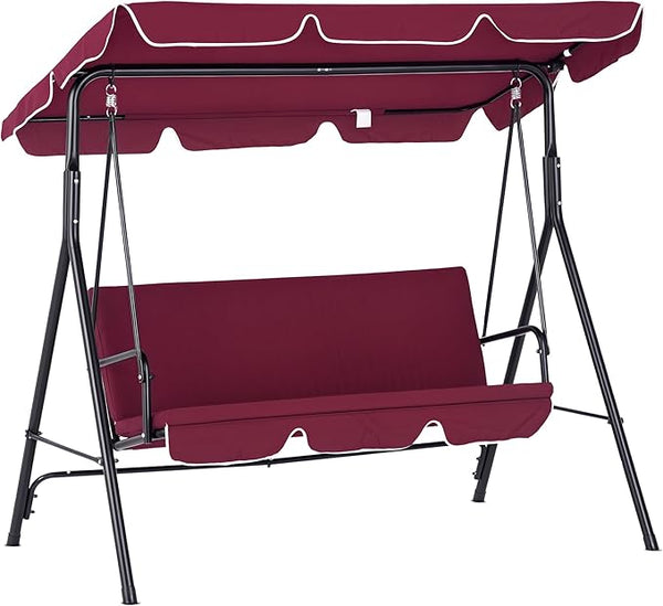 Outsunny 3-Seat Outdoor Patio Swing Chair with Removable Cushion, Steel Frame Stand and Adjustable Tilt Canopy for Patio - Photo 1