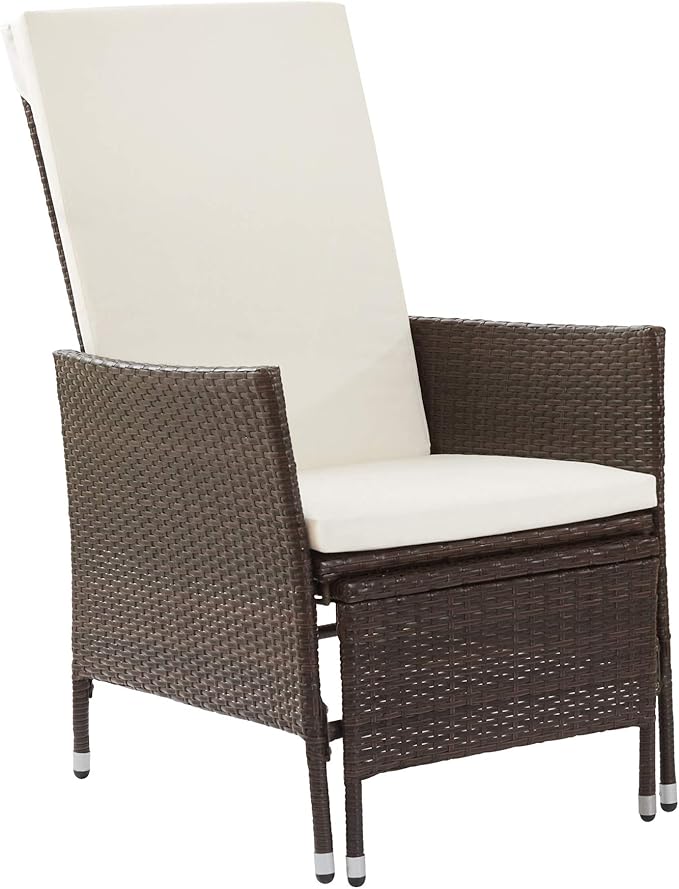 Teamson Home Outdoor PE Rattan Patio Lounge Chair with Pull-Out Ottoman and White Weather-Resistant Cushions Patios - Photo 1