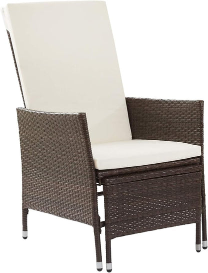 Teamson Home Outdoor PE Rattan Patio Lounge Chair with Pull-Out Ottoman and White Weather-Resistant Cushions Patios, Decks, Gardens, Poolside, Balconies, or Sunrooms, Brown