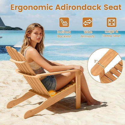 Giantex Adirondack Chairs Set of 2, Acacia Wood Fire Pit Chairs with Inclined Seat & High Backrest, Ergonomic Outdoor Slatted Patio Chairs for Lawn, Porch, Backyard, Poolside