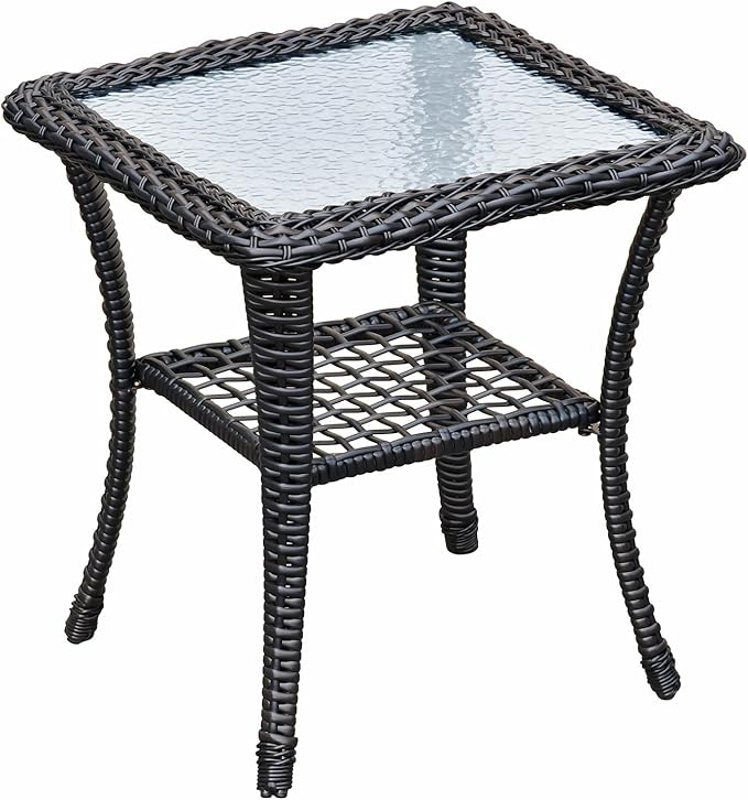 BABYLON Indoor Outdoor Coffee Table, All-Weather Wicker Tempered Glass Top Side Table - Photo 1