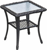 BABYLON Indoor Outdoor Coffee Table, All-Weather Wicker Tempered Glass Top Side Table - Photo 1
