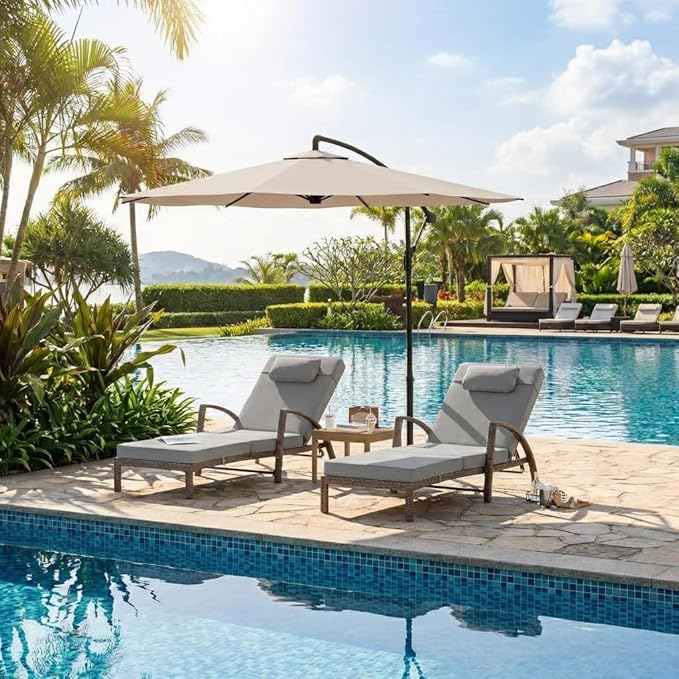 GarveeLife Outdoor Wicker Chaise Lounge Chair with Cushion, Metal Frame Patio Reclining Lounge Bed, All-Weather Rattan Sun Lounger for Poolside, Garden, Backyard & Balcony,Brown Wicker, Gray Cushion
