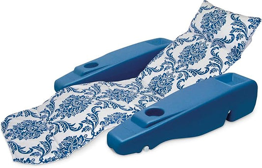 Poolmaster Royal Hawaiian Retro Adjustable Floating Chaise Pool Lounge, Blue