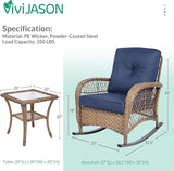 VIVIJASON 3-Piece Outdoor Conversation Bistro Set, Patio Wicker Rocking Chairs Rattan Furniture Sets w/ 2 Rattan Chairs - Photo 5