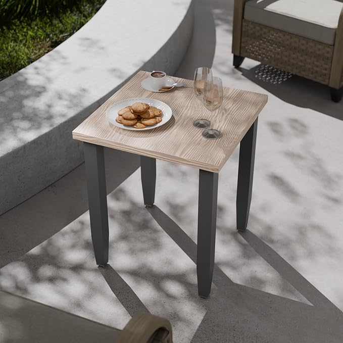 COOS BAY Modern Outdoor Table, Patio Side Table with Wood Grain Top, Metal Weather-Resistant Table for Deck, Porch - Photo 1