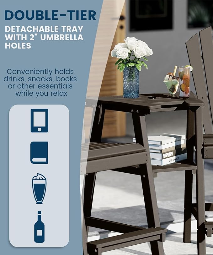 FOOWIN Tall Adirondack Chair Set of 2, All Weather HDPE Bar Height Adirondack Chair with Double Connecting Trays - Photo 7