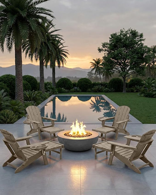 Adjustable Adirondack Chair with Retractable Ottoman, HDPE Folding Adirondack Chair with Cup Holder, All Weather Fire Pit Chair for Outdoor.