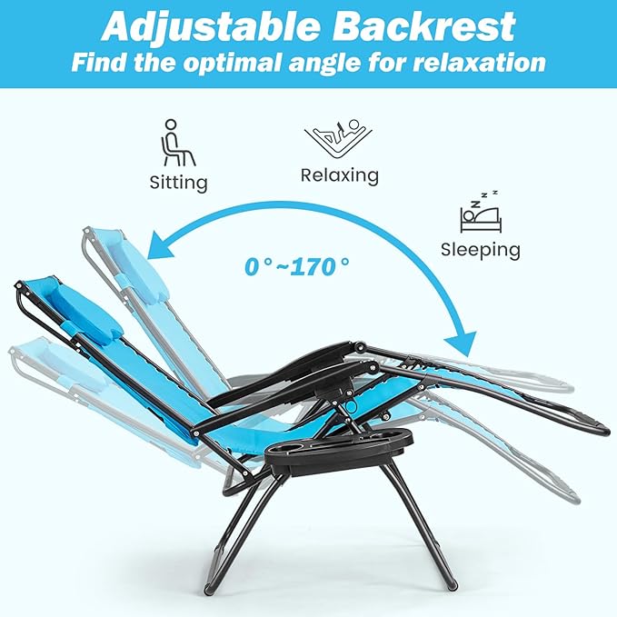 Goplus Zero Gravity Chairs, X-Large Folding Lounge Lawn Chair w/Canopy Shade & Cup Holder - Photo 5