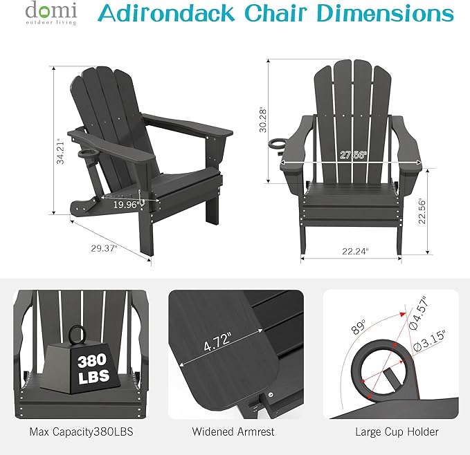 Domi Folding Adirondack Chair Set of 8, HDPE All-Weather Adirondack Chairs with Cup Holder - Photo 3