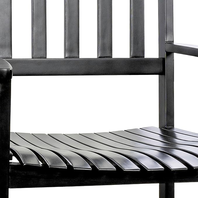 JONATHAN Y RCK300E Seagrove Farmhouse Classic Slat-Back 350-LBS Support Acacia Wood Outdoor Rocking Chair Traditional, Coastal, Cottage, Vintage, Shabby Chic, Black