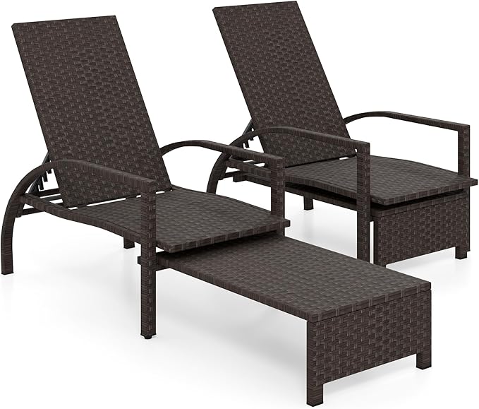 Tangkula Lounge Chair Outdoor Set of 2, Patio Rattan Chaise Lounge with Retractable Ottoman, 6-Level Adjustable Backrest - Photo 1