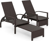 Tangkula Lounge Chair Outdoor Set of 2, Patio Rattan Chaise Lounge with Retractable Ottoman, 6-Level Adjustable Backrest - Photo 1