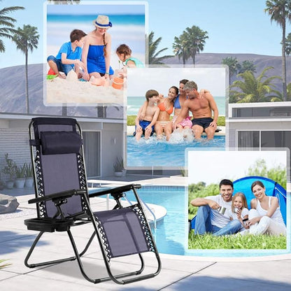Dkeli Zero Gravity Chair Patio Chair Lounge Chair Chaise 2 Pack Outdoor Folding Adjustable Recliner Chair with Cup Holder Tray and Pillows for Patio, Pool, Beach, Lawn, Deck, Yard Blue