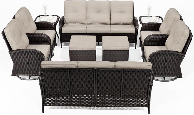 Joyside Wicker Patio Furniture Set, 10 Piece Outdoor Furniture Set with Thickened Cushions, High Back, Deep Seating - Photo 7