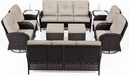 Joyside Wicker Patio Furniture Set, 10 Piece Outdoor Furniture Set with Thickened Cushions, High Back, Deep Seating, Wide Armrest, Outdoor Swivel Rocker Chairs for Porch, Deck