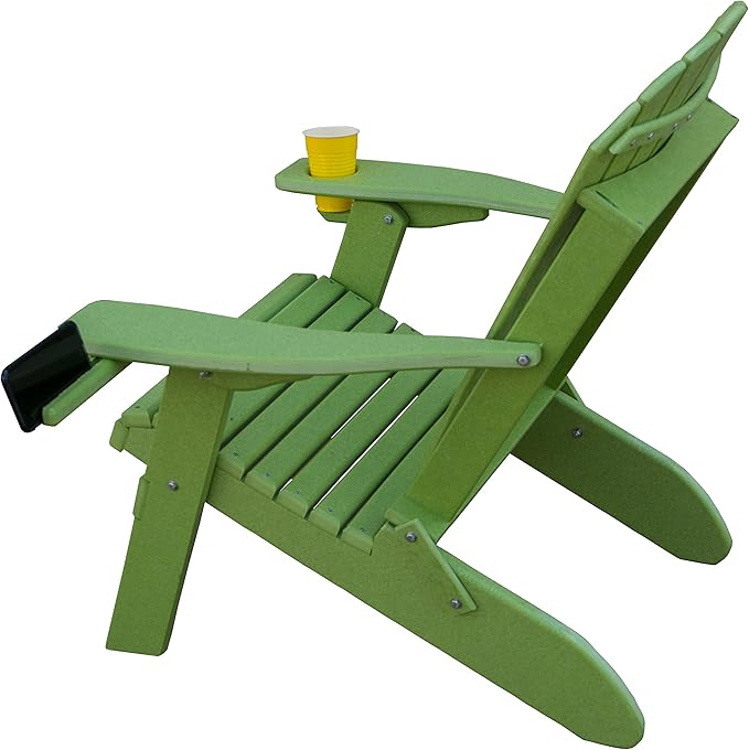 Furniture Barn USA Poly Folding Adirondack Chair with Smart Phone Holder, Tropical Lime Green