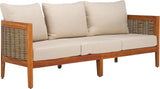 SAFAVIEH Outdoor Collection Amanda Natural Acacia Solid Wood/Taupe Cushion 3-Seater Sofa - Photo 4