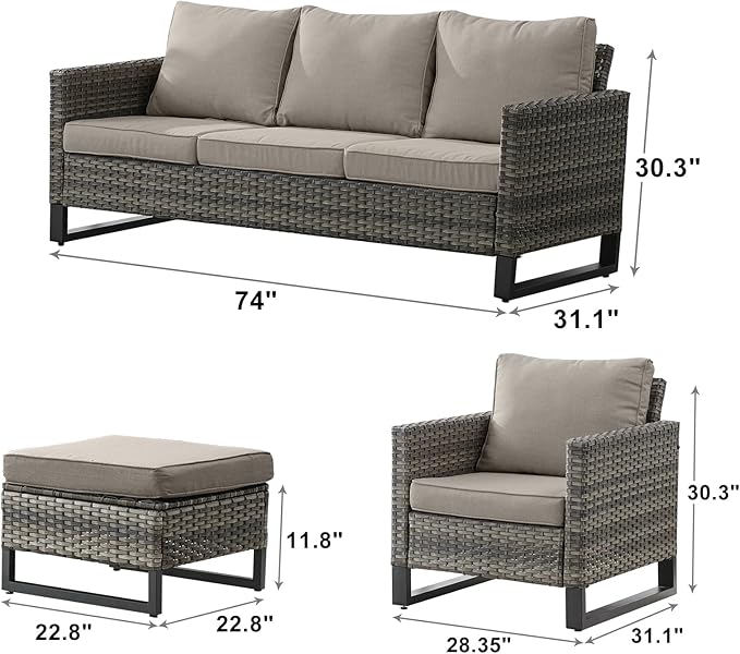 Rilyson Wicker Outdoor Patio Furniture Set - 5 Piece Patio Conversation Set with 2 Wicker Armrest Chairs - Photo 2