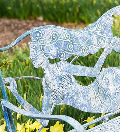 Evergreen Garden Mermaid Garden Bench Outdoors & Indoors | Cast Iron Metal Patio Bench | Outdoor Seating Furniture | Seats for Park, Porch, Deck, Yard