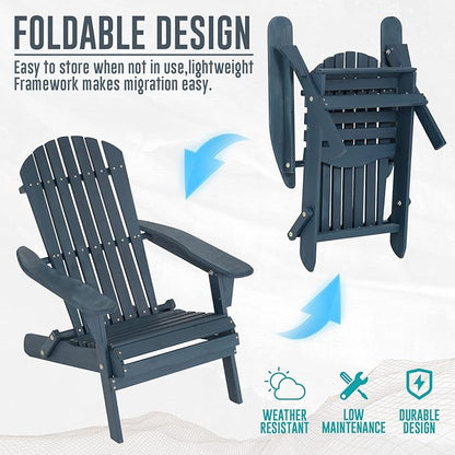 FDW Folding Adirondack Chair, All Weather Patio Chair Outdoor Fire Pit Chair for Patio Lawn Garden Backyard Deck Pool Beach