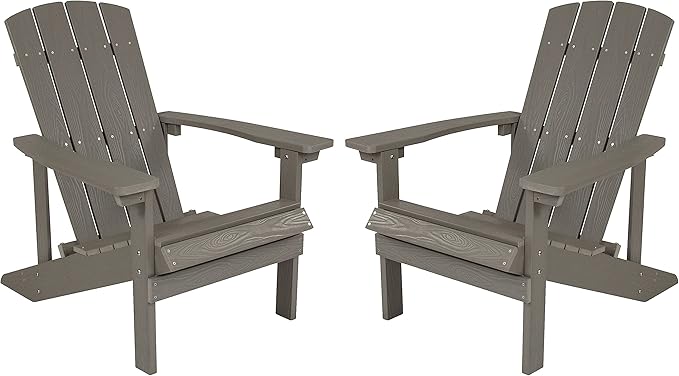 Flash Furniture Charlestown Poly Resin Adirondack Chair - Gray - All Weather - Indoor/Outdoor - Set of 2 - Photo 1