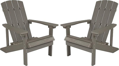 Flash Furniture Charlestown Poly Resin Adirondack Chair - Gray - All Weather - Indoor/Outdoor - Set of 2