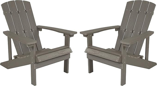 Flash Furniture Charlestown Poly Resin Adirondack Chair - Gray - All Weather - Indoor/Outdoor - Set of 2 - Photo 1