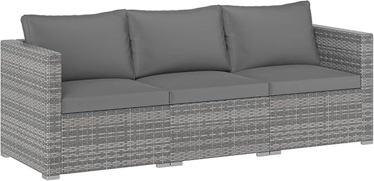 Tangkula 3 Seat Outdoor Wicker Sofa Set, Modular PE Rattan Patio Cushioned Sectional Couch Set, Outside Furniture Set for Deck, Backyard, Porch, Garden & Poolside (Grey)