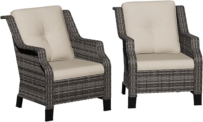 Patio Wicker Chairs Set of 2, Outdoor PE Conversation Bistro Chair Set with Cushions for Garden, Backyard - Photo 7